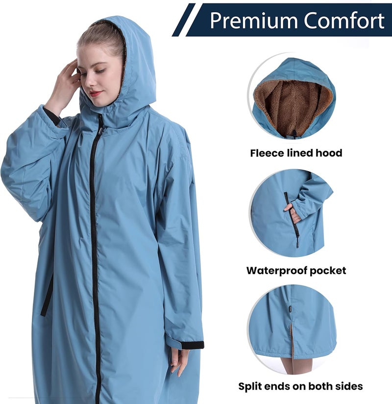 Oksun Waterproof Swim Parka, Windproof Surf Poncho Warm Coat, Recycled Fabric Water Resistent Oversized Sherpa Lining Jacket - Image 3